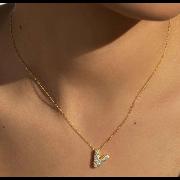 The Pave Bubble Letter Pendant Necklace - Picture 4 of 4